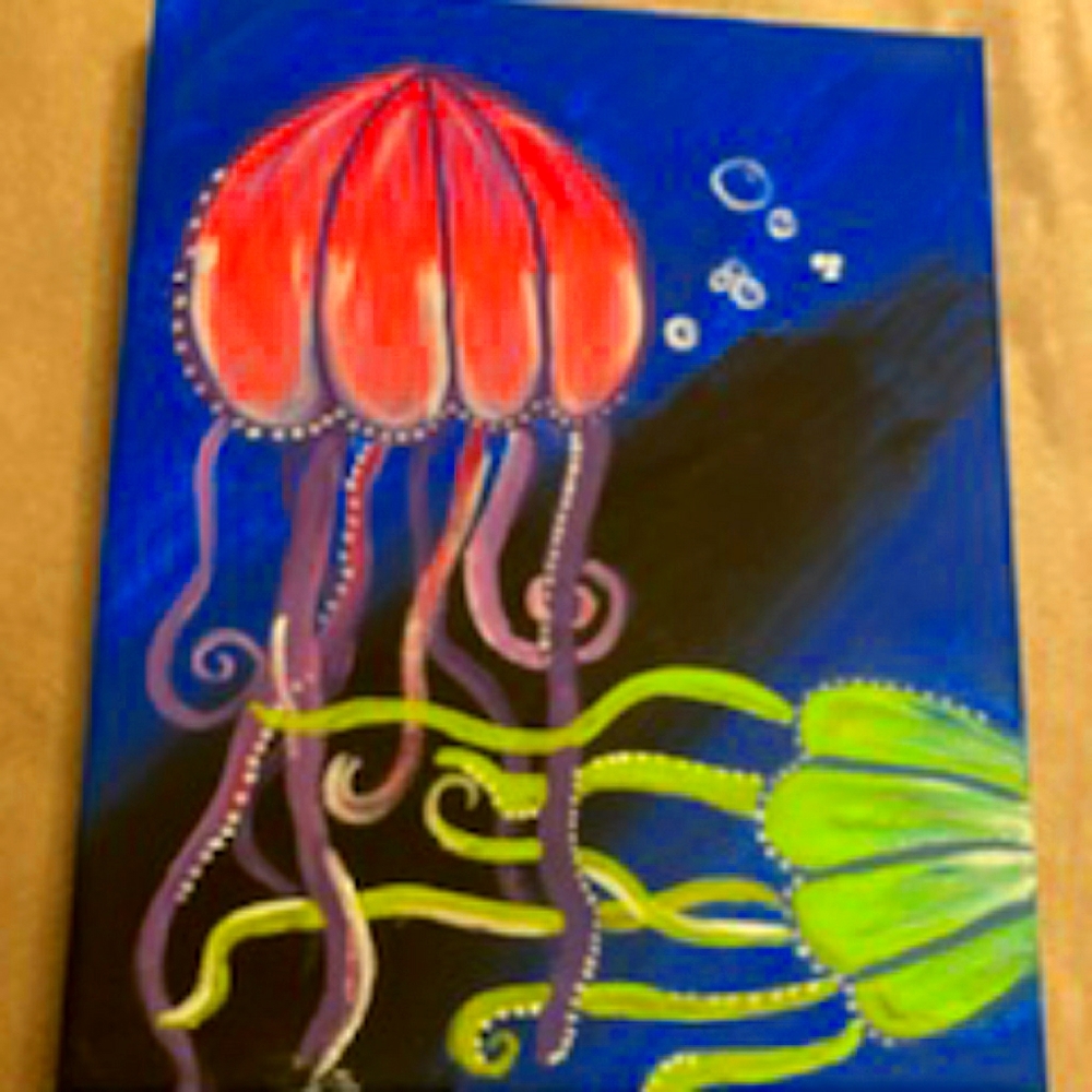 8 x 10 Painting of Jellyfishes